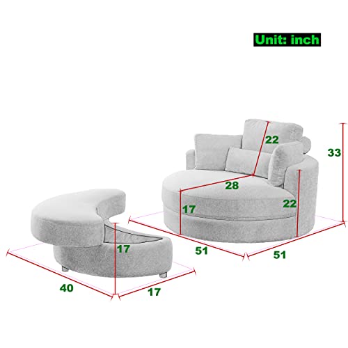 42.9" Oversized Swivel Accent Barrel Linen Tufted Upholstered Sofachair W/3 Pillows, Comfy Leisure Lounge Club Round Armchair Cozy Sofa & Chair for Home Apartment Office Hotel Living Room, Orange