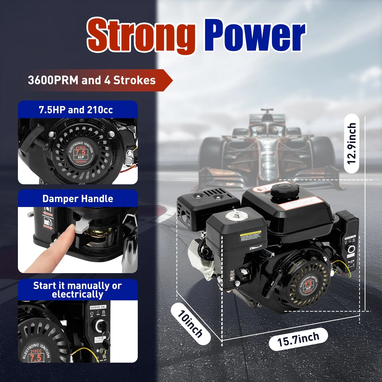 Wuzstar 7.5HP 212CC Go Kart Engine Electric Start Side Shaft Motor OHV Air Cooling Gasoline Engine Motor for Compressor Ripper, Lawn Mower