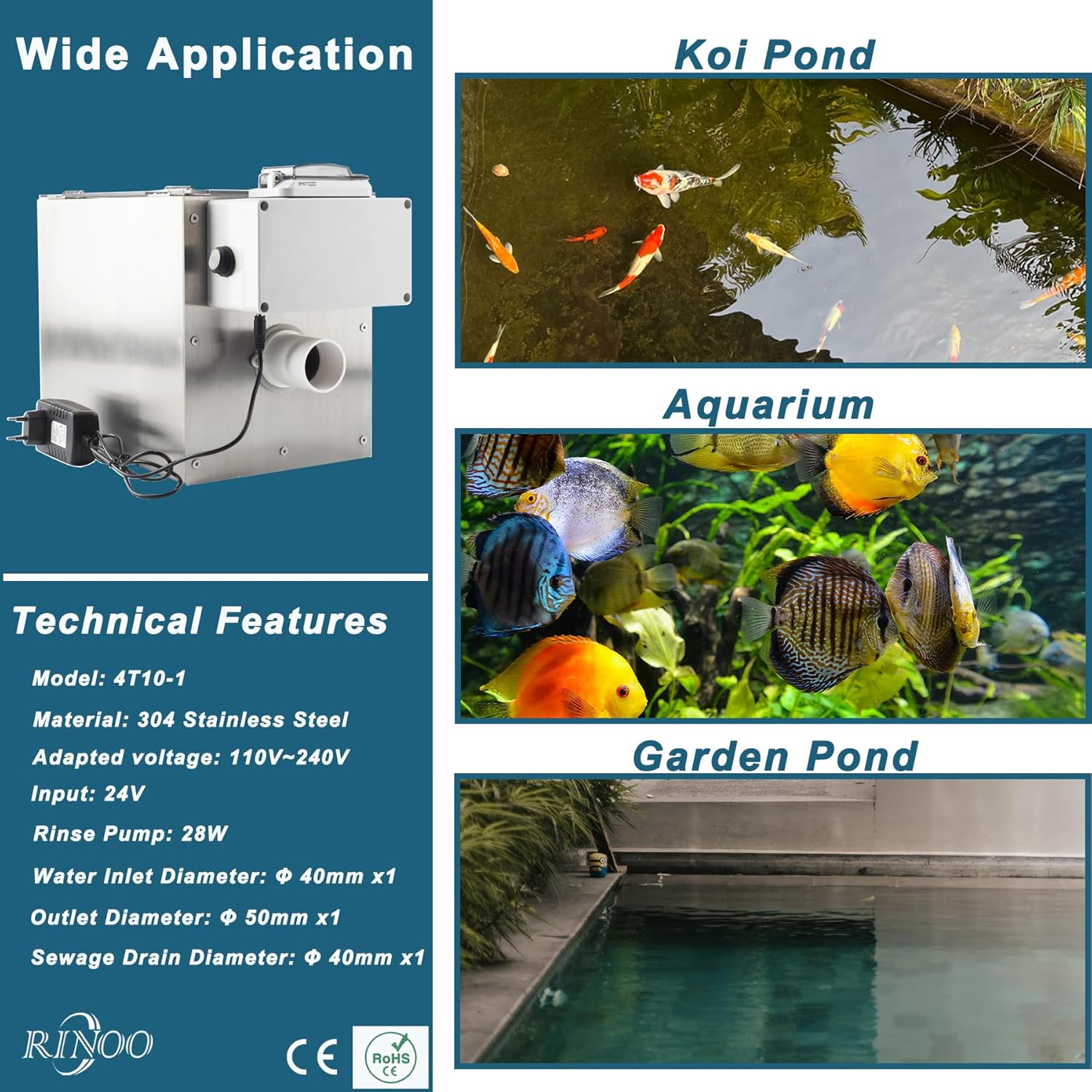 Ninjasieve RDF 4T10-1, Automatic Rotary Drum Filter for Koi Tilapia Pond, Fish Farm,Aquarium,Hydroponics, Aquaculture, Aquaponics, Smallest Koi Pond Filter