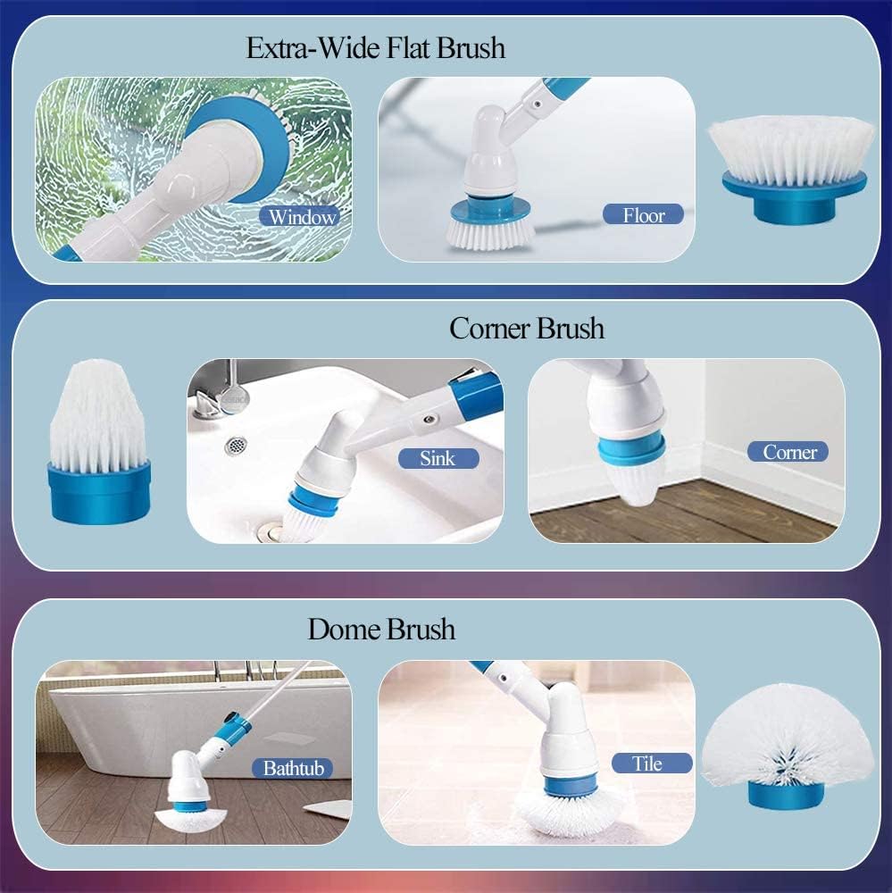 Getace Electric Spin Scrubber,360 Cordless Power Bathroom Scrubber,Super Power Surface Cleaner with 3 Replaceable Brush Heads,Extension Handle for Tub,Tile, Floor, Wall,Shower, Bathtub, and Kitchen