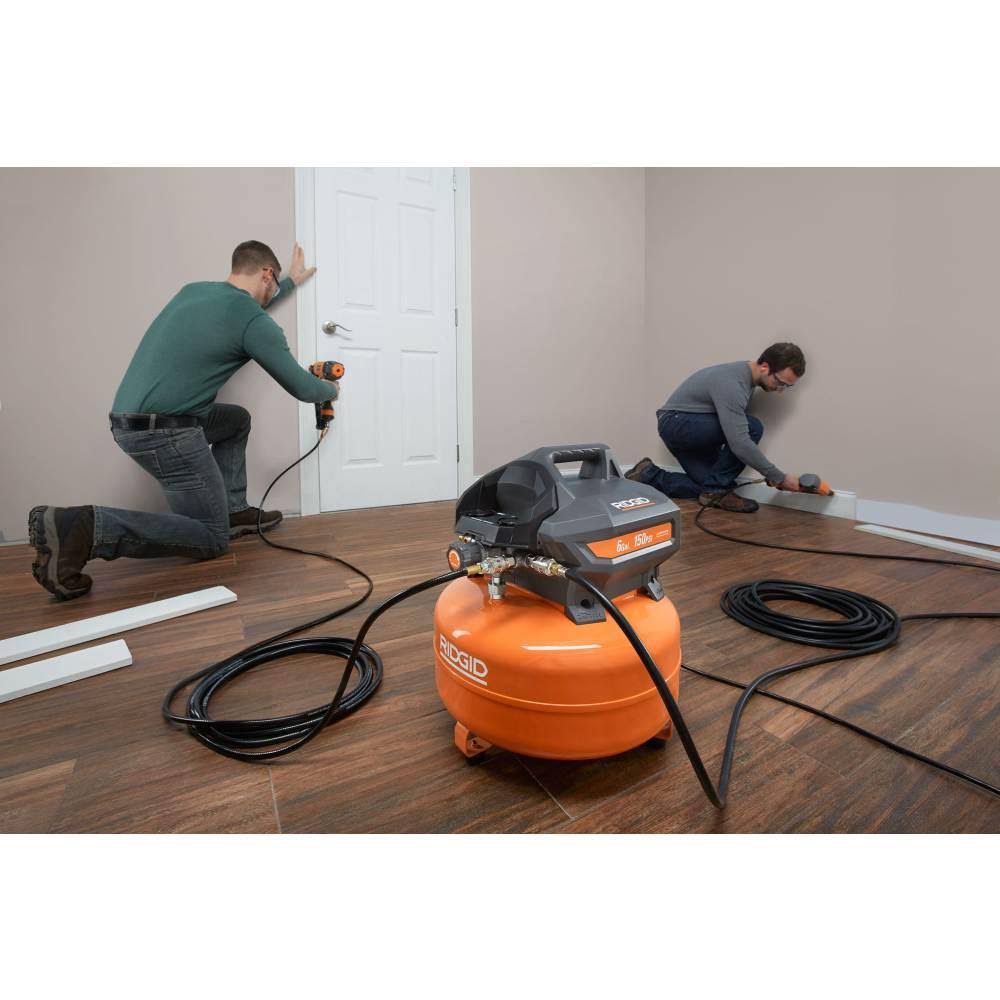 Ridgid Electric Pancake Air Compressor Kit 6 gal. Brad u0026 Finish Nailer Infla R602CKN2