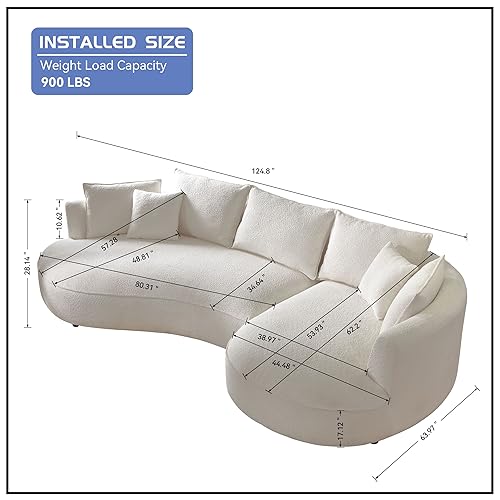 128.74" Modern Sectional curved Sofa Couch for Living Room,Mid-Century Modern Comfy Couch Upholstered 5-Seat Sofa Couch Eco-leather Couch Set for Apartment Office (Orange, Leather-Right-Facing)