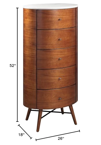 Chest with 5 Storage Drawers, Marble Top and Ball Bearing Glides, LERFAN Modern Style Wood Dressers & Storage Cabinets, 26" X 18" X 52"H
