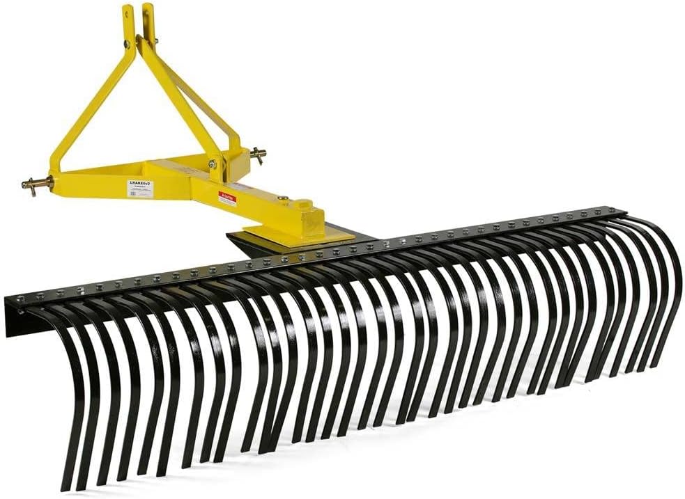 Titan Attachments 5-Ft Landscape Rake for Compact Tractors, Quick Hitch Compatible Tow-Behind Garden Tool