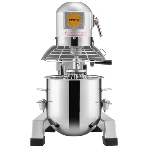 VEVOR Commercial Mixer, Commercial Food Mixer 10Qt Stainless Steel Bowl, 450W Commercial Stand Mixer with 3 Speeds Adjustable, Dough Hook Whisk Beater Included, Perfect for Bakery Pizzeria, Silver