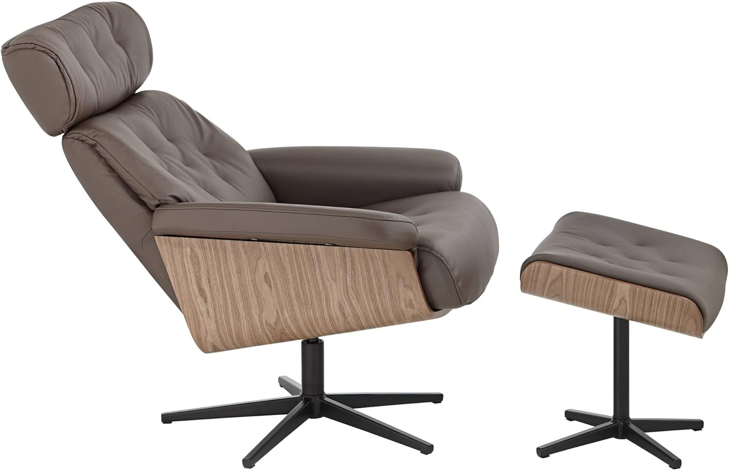 BenchMaster Malibu Chocolate Tufted Faux Leather Swivel Recliner and Slanted Ottoman