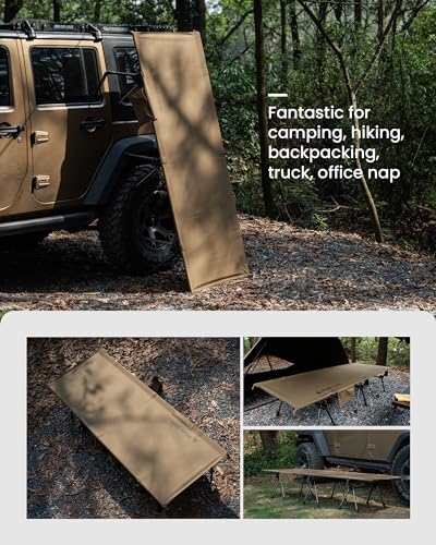 OneTigris SUPRANUBIS Camping Cot, Height Adjustable with Cot Leg Extenders, Strong Support 330lbs, Portable Folding Bed for Camping, Hiking, Travel, Truck, Beach, Office Nap (Ranger Green)