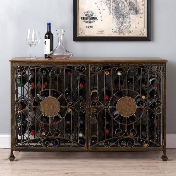 Wine Enthusiast 84- Bottle Antiqued Steel Wine Jail Console