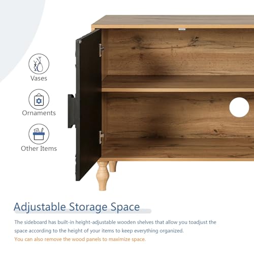 Sideboard Buffet Credenzas for Living Room, 63" Entryway Table with Storage Accent Cabinet, Carved Flowers Doors & Wire Holes