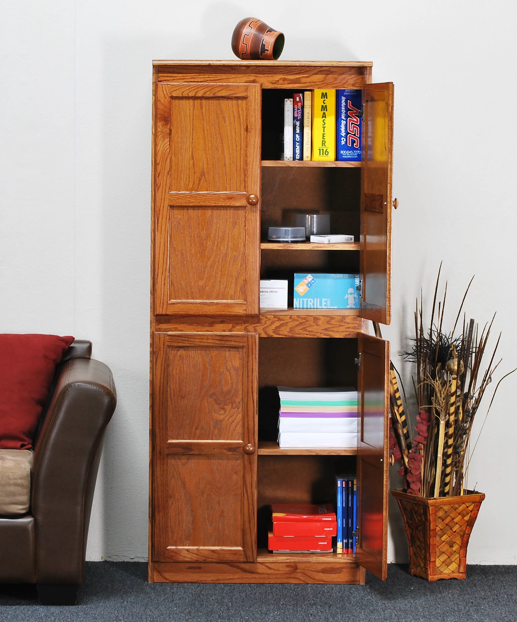 Concepts in Wood Storage Cabinet, 72 inch with 5 Shelves - Oak Finish