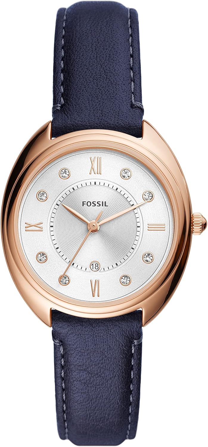 Fossil Women's Gabby Quartz Stainless Steel and Eco Leather Three-Hand Watch, Color: Rose Gold, Navy (Model: ES5116)