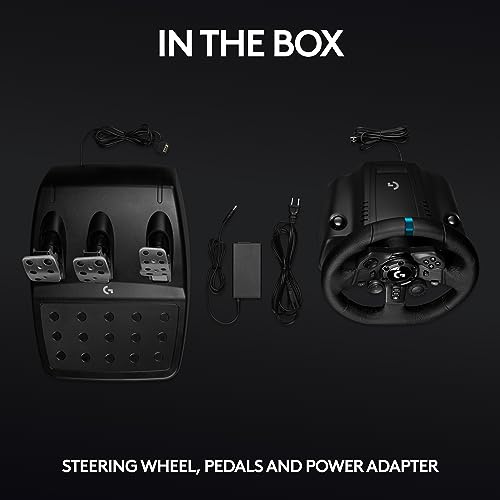 Logitech G923 Racing Wheel and Pedals, TRUEFORCE up to 1000 Hz Force Feedback, Gaming Steering Wheel PS5, PS4, PC, Mac, Genuine Leather- Black