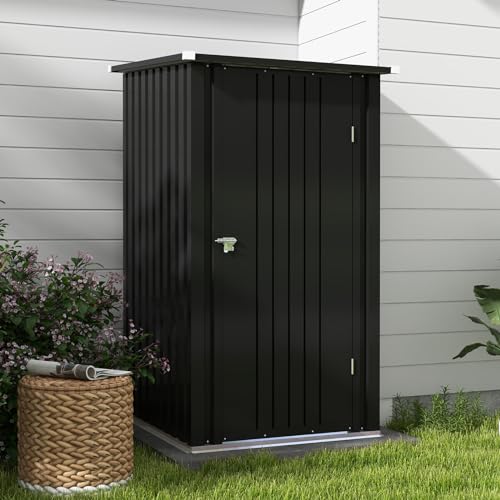 Patiowell 3 x 3 FT Outdoor Storage Shed,Small Garden Tool Storage Shed with Sloping Roof and Single Lockable Door, Outdoor Shed for Backyard Garden Patio Lawn, Grey
