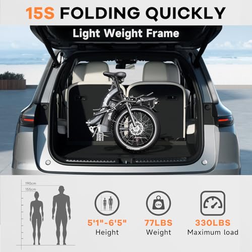 1000W Folding Electric Bike 80 Miles Max Range,30+MPH,48V20A Removable Lithium-Battery,20" Foldable All Terrain Electric Bicycle,with Pedal-Assist & LCD Display,Suitable for Leisure Riding & Commuting