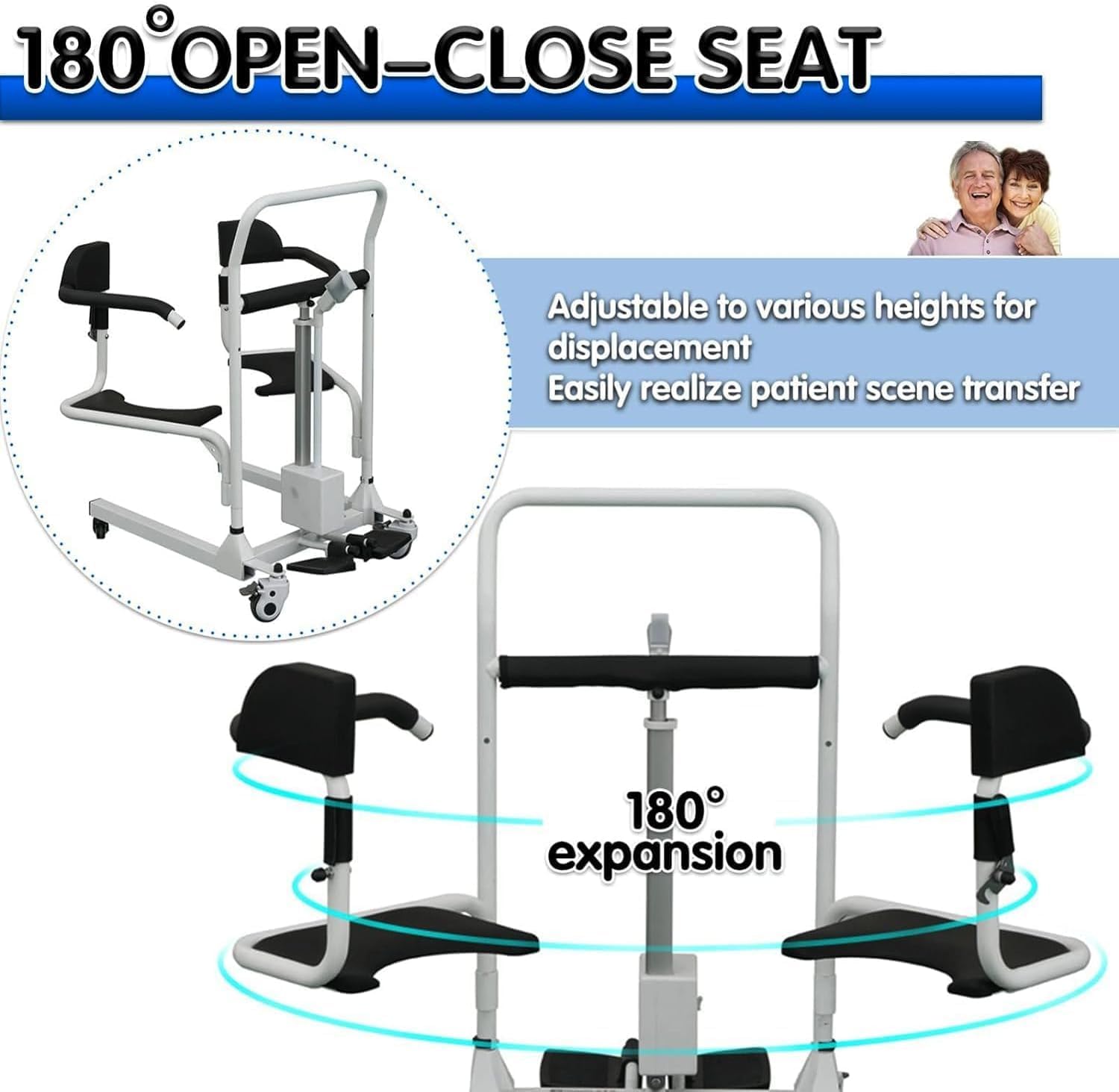 Electric Patient Lift Transfer Chair for Home, Lift Transfer Chair with 180° Split Seat and Bedpan/One Key Lift, Home Care Perfect for Daily Transfers at Home