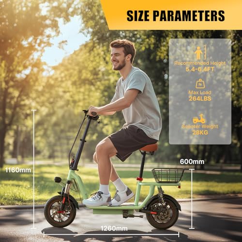 iScooter Electric Scooter with Seat, 37/21 Miles Long Range & 28/19/15.6 MPH Top Speed, 14"/12"/10" Pneumatic Tire, Height Adjustable Seat & Handlebar, Dual Suspensions Commuting Scooter with Basket