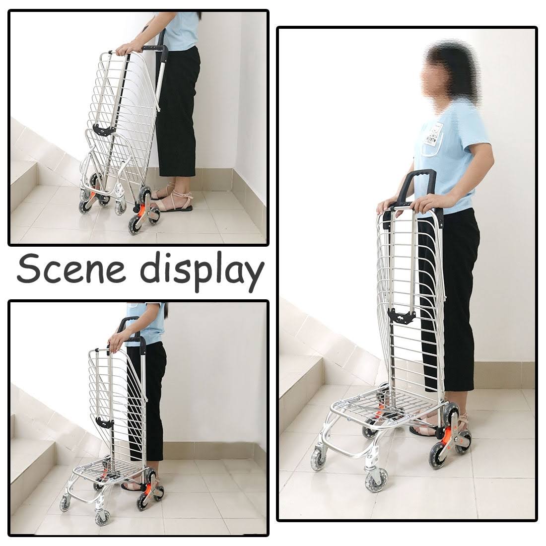 Unique Bargains Stair Climber Cart Rolling Folding Shopping Cart Swivel Wheel with Bag
