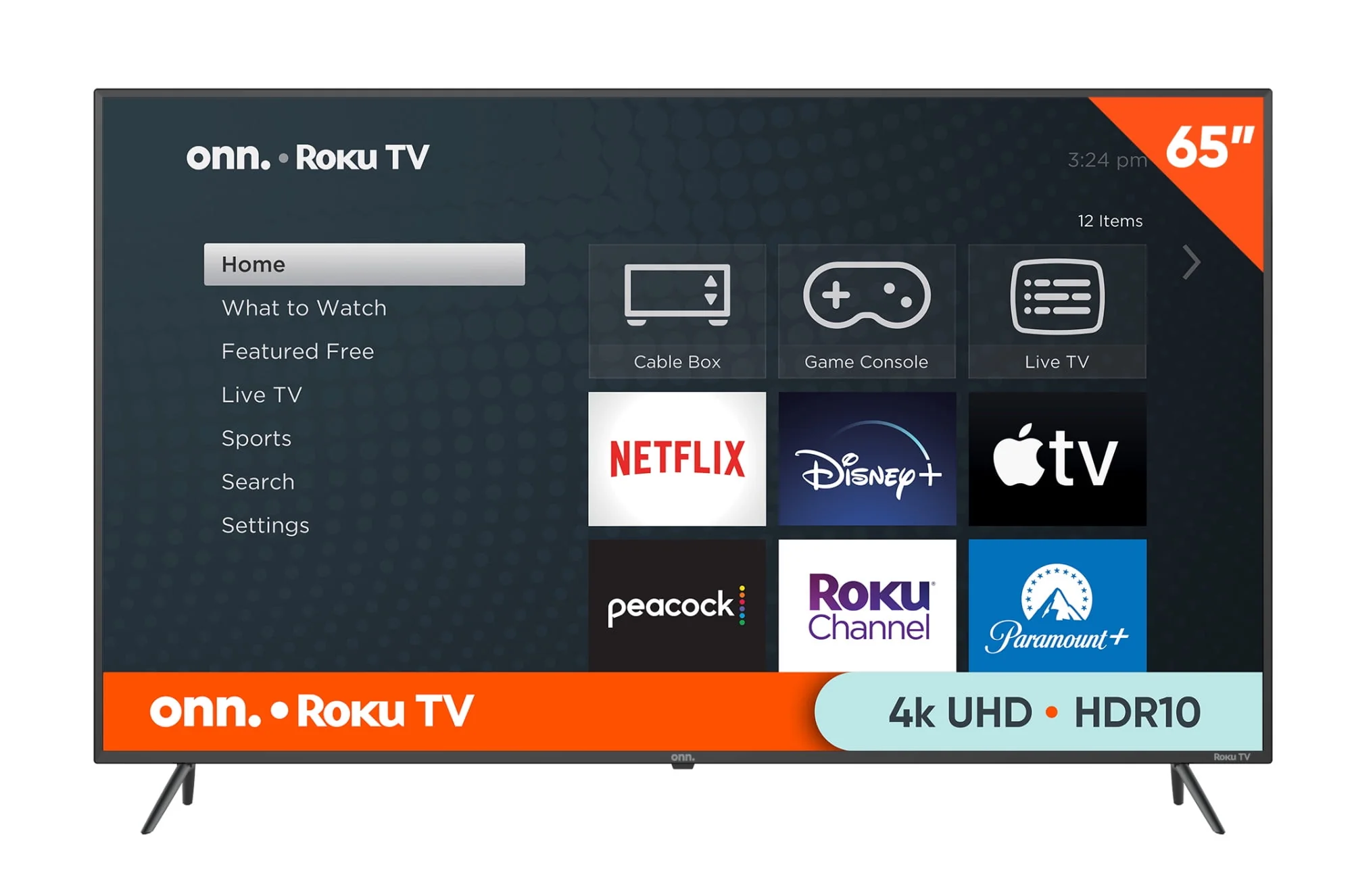 onn. 65” Class 4K UHD (2160P) LED Roku Smart Television HDR (100012587)