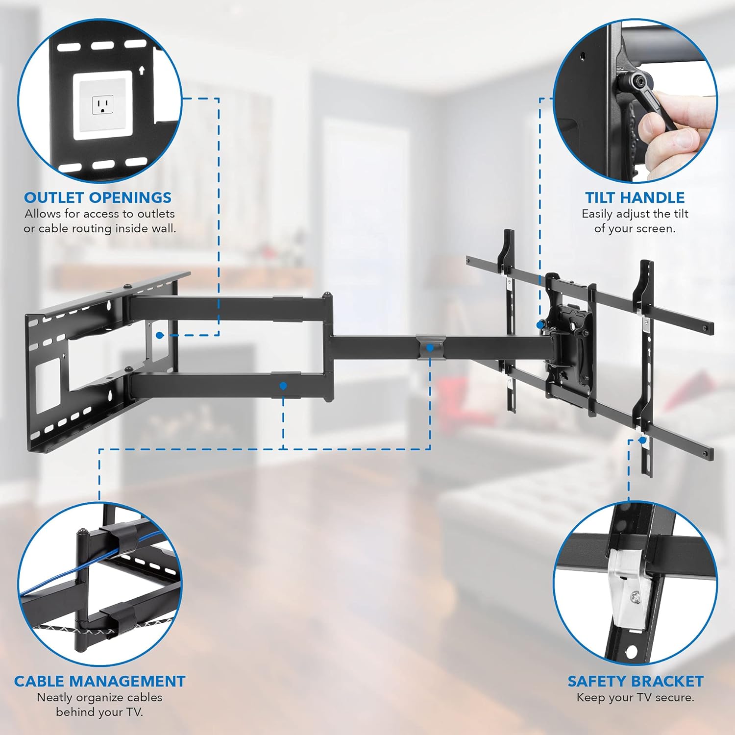 Mount-It! Long Arm TV Mount, Full Motion Wall Bracket with 40 inch Extension Articulating Arm, Fits Screen Sizes 42, 47, 50, 55, 60, 65, 70, 75, 80 Inch, VESA 800x400mm Compatible, Holds up to 110 lbs