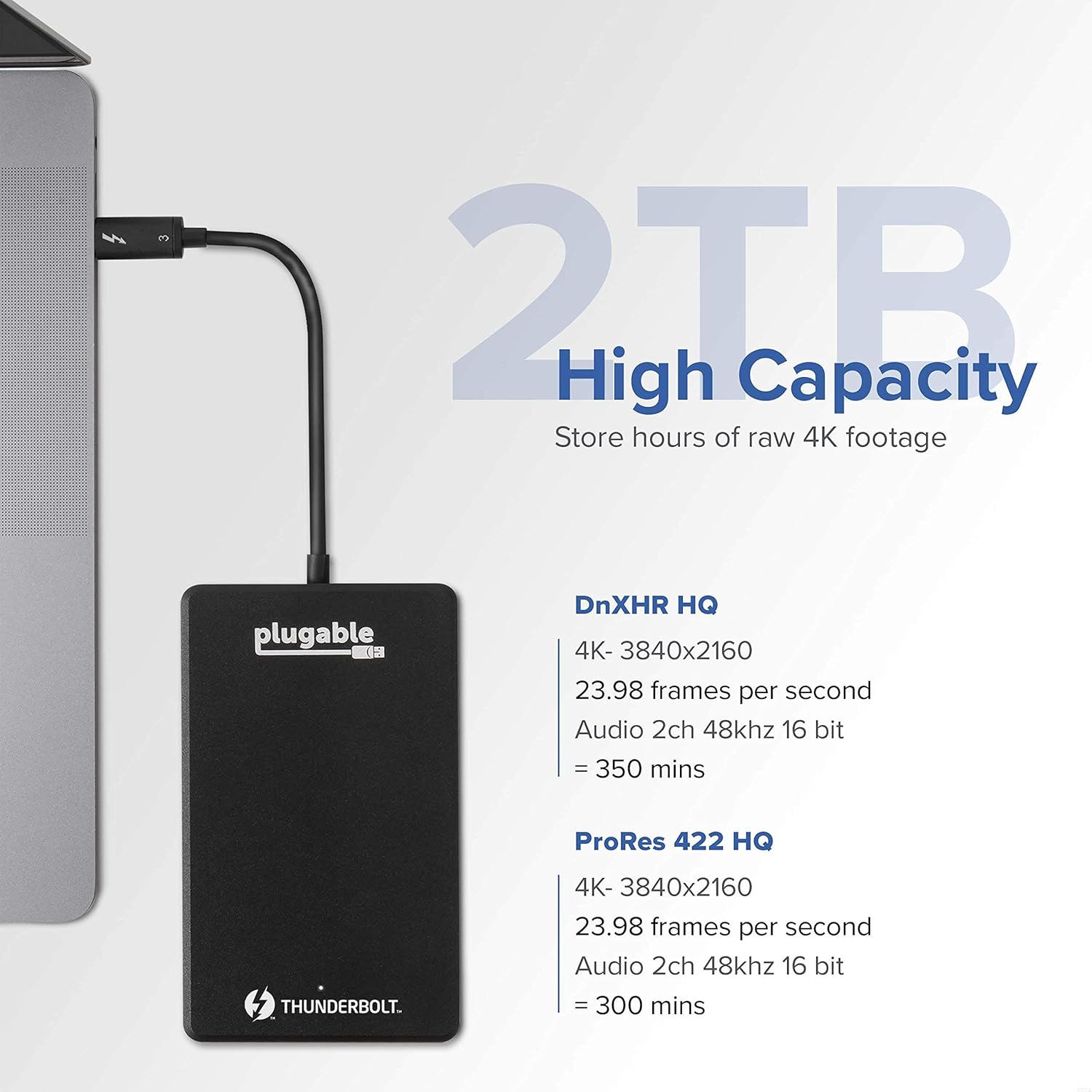 Plugable 2TB Thunderbolt 3 External SSD NVMe Drive (Up to 2400MBs/1800MBs R/W)