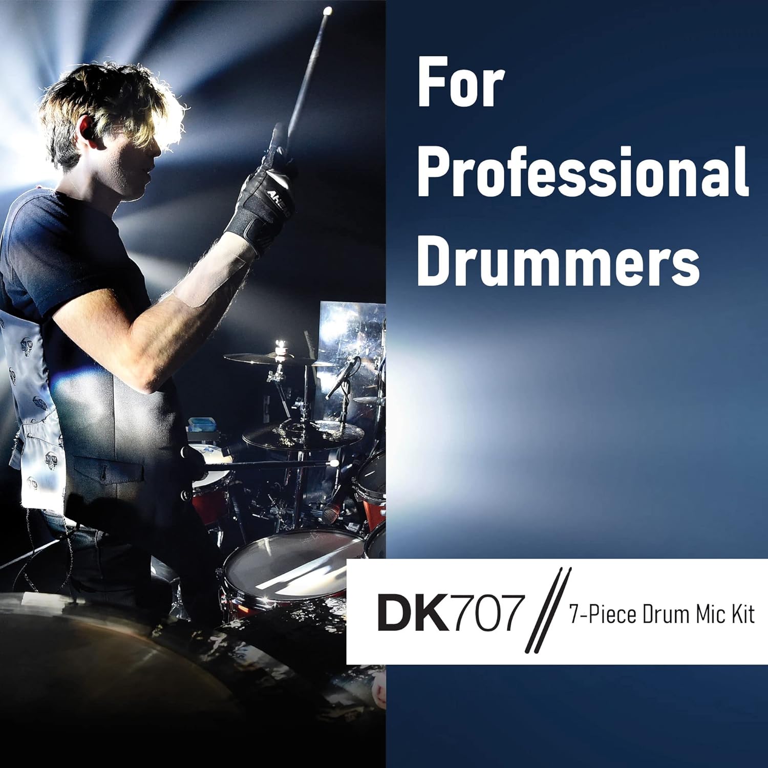 Samson DK707 7-Piece Drum Microphone Kit with 2 Tripod-Base Mic Boom Stands, Low Profile Microphone Stand with Telescoping Boom, and 7 Premium XLR Mic Cables