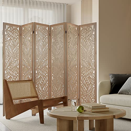 ECOMEX Room Divider 6 Panel,Folding Wood Room Divider Privacy Screen,Freestanding Easy Move Partition Suitable for Home Office Restaurant Bedroom(Light Brown)