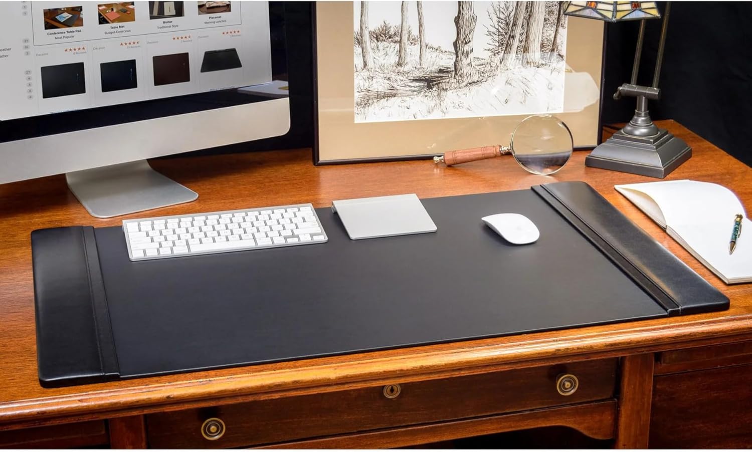 DACASSO Black Leather 11-Piece Desk Set - Luxury Leather Desk Pad & Desk Organization Essentials - Office Organization & Executive Desk Decor - (Gold Accent)