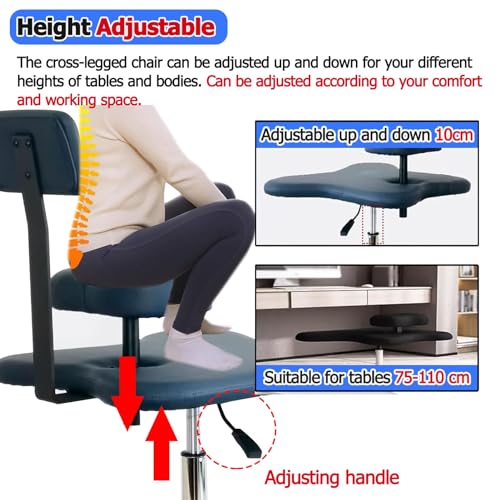 Ergonomic Cross Legged Office Chair/Meditation Kneeling Chair, Mobile Height-Adjustable Criss Cross Chair/Desk Chairs, with Lumbar Support & Wheels(White)