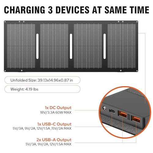 Portable Solar Generator, 300W Portable Power Station with Foldable 60W Solar Panel, 110V Pure Sine Wave 280Wh Lithium Battery Pack with USB DC AC Outlet for Home Use RV Van Outdoor Camping-Orange