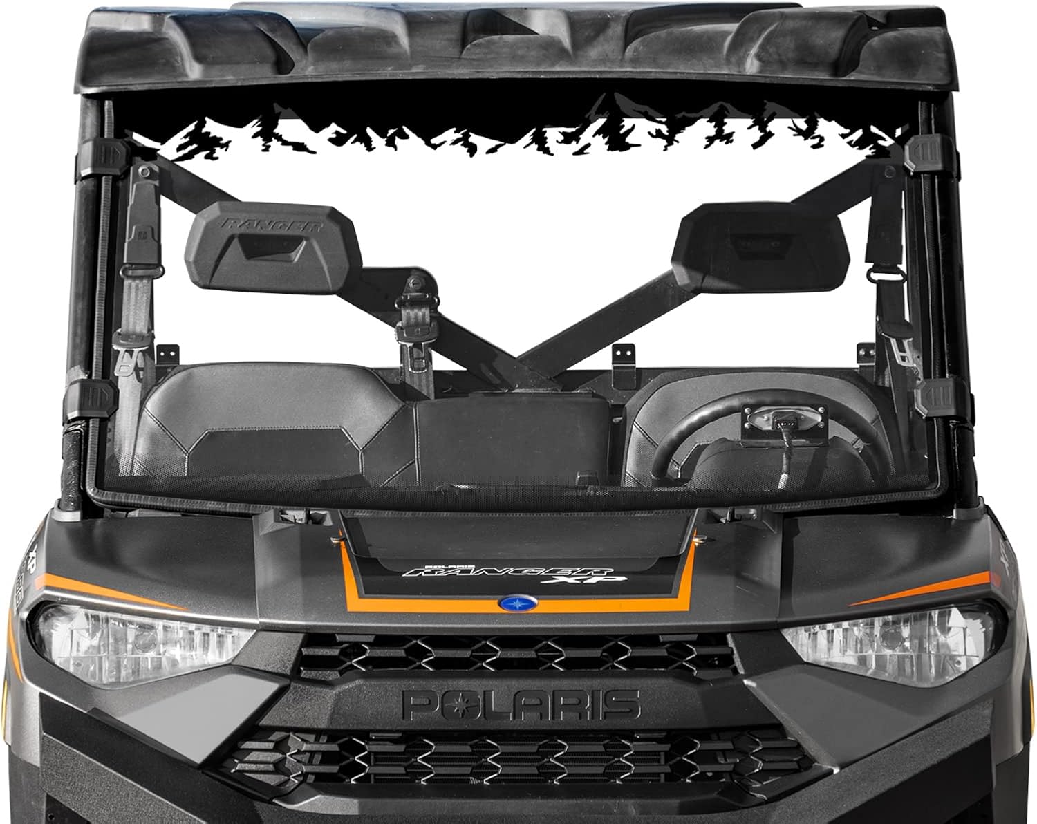 SuperATV Clear Scratch Resistant Full Windshield for Polaris Ranger XP 1000 / Crew (See Fitment) | 1/4 Polycarbonate | Protects Against Debris and Elements | Mountains Windshield Print | USA Made!