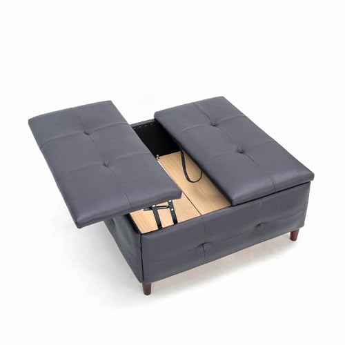 Panana Large Storage Ottoman Coffee Table with Lift Top, Square Ottoman with Storage,Upholstered Ottoman Coffee Tables for Living Room (Linen Fabric, Grey - Square Storage Ottoman Table)