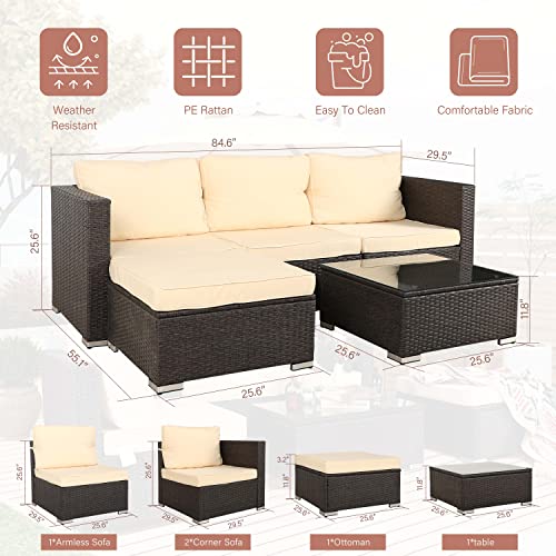 Oversize 5 Piece Patio Furniture Set,Outdoor Sectional Furniture,Patio Conversation Sets,Wicker Patio Furniture Sets,Porch Furniture Set,Outdoor Couch Patio Furniture,Rattan Outdoor Furniture