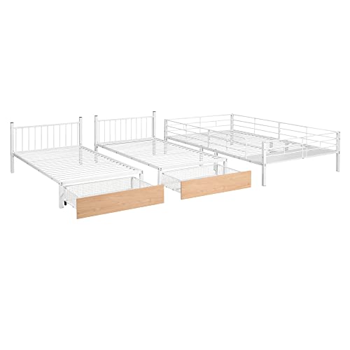 Heavy Duty Triple Bunk Bed for 3 Kids, Twin Over Twin & Twin Bunk Beds with Guardrails and Ladder, Twin Over 2 Twin Triple Bunk for Kids, Teens, Black Triple Bunk Bed Twin Size