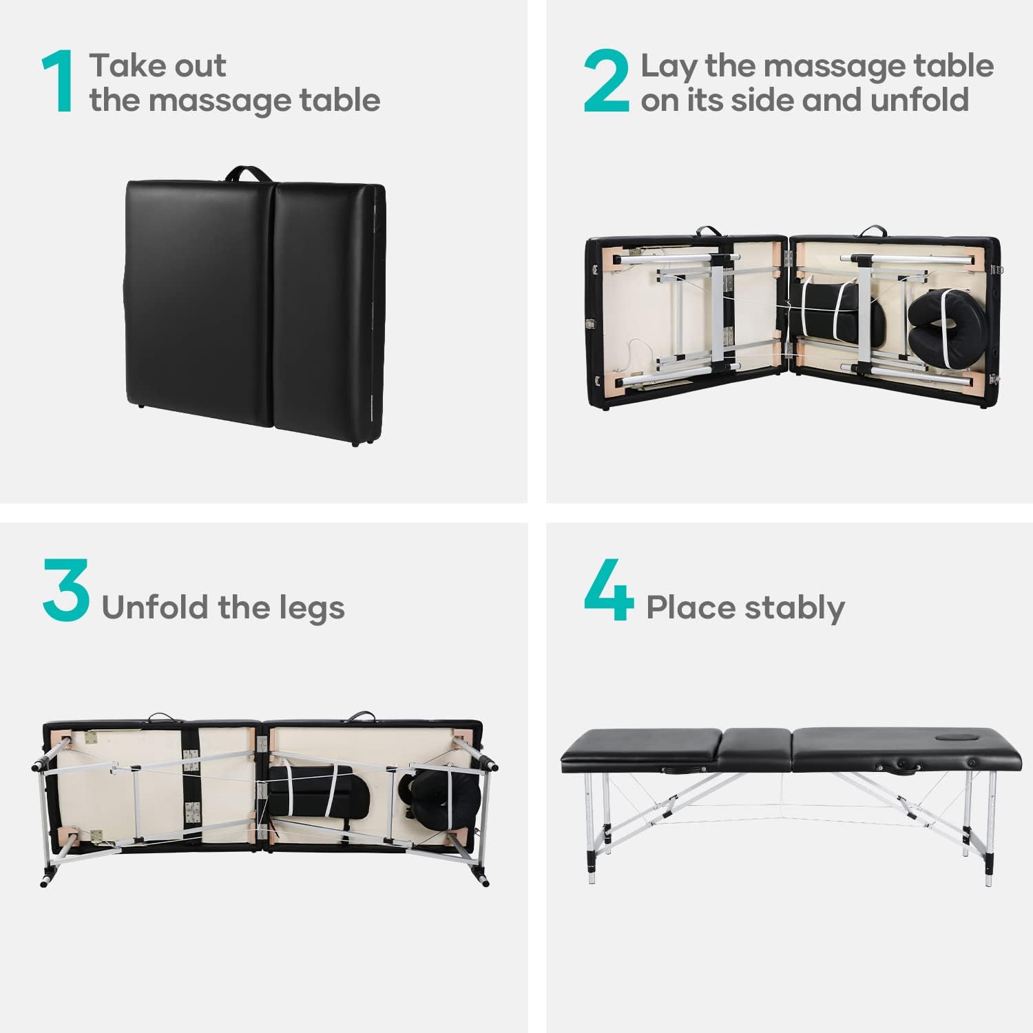 Careboda Professional Massage Table Portable Massage Bed, 3 Section Aluminum Foldable Spa Salon Bed, Comes with Carrying Case & Full Accessories