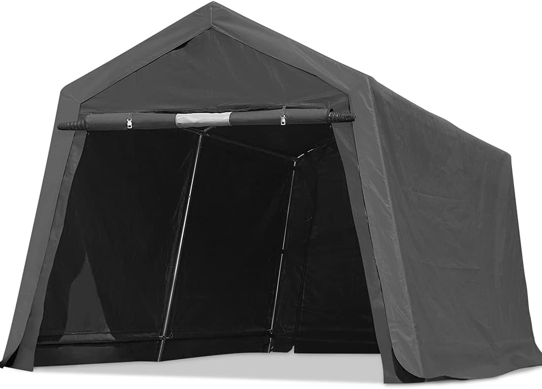 ADVANCE OUTDOOR 10X10 ft Heavy Duty Outdoor Patio Anti-Snow Portable Canopy Storage Shelter Shed Carport with 2 Rolled up Zipper Doors & Vents for Snowmobile Garden Tools, Gray