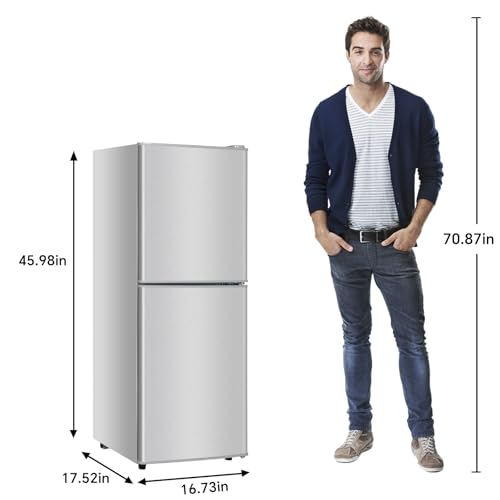 Small Refrigerator with Freezer Mini Fridge 4.0 Cu.ft Compact Small for Bedroom Dorm RV Apartment 2-Door Design Silver…