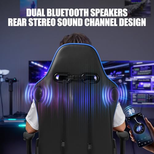 GTPLAYER Gaming Chair with Speakers, Music Gaming Recliner Chair for Adults and Kids, Height Adjustable Computer Game Reclining Chair with Footrest by GTRacing (Black)