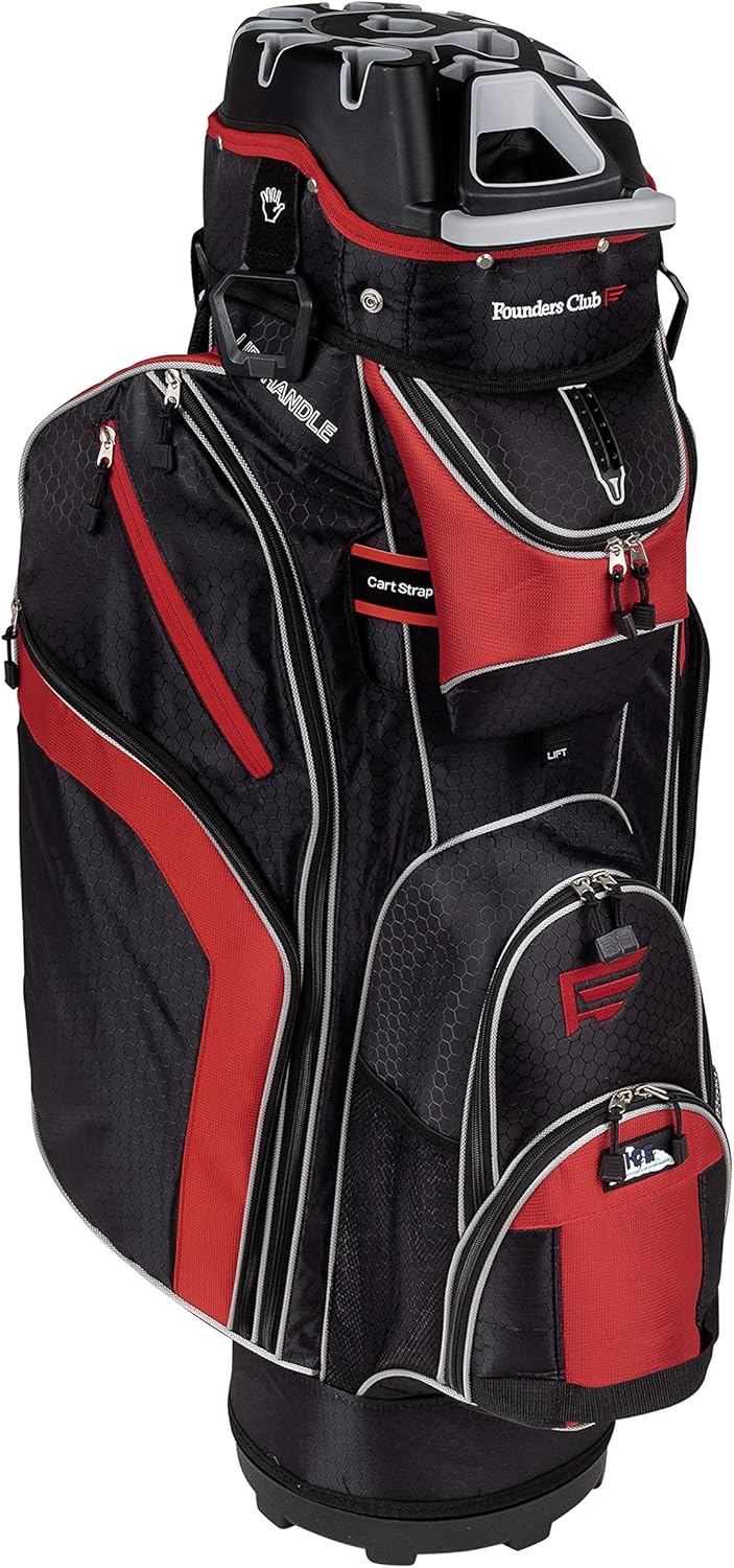 Founders Club Premium Cart Bag with 14 Way Organizer Divider Top (Black Red)