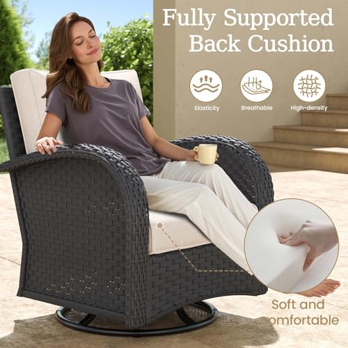 5 Pieces Wicker Patio Furniture Set, Luxury Outdoor Conversation Set with High Back Swivel Rocker Chairs