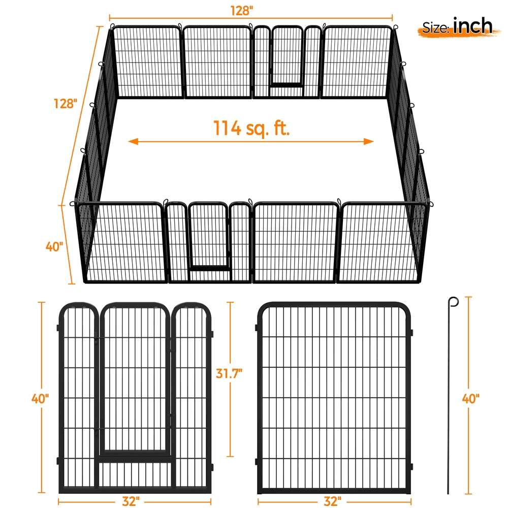 Yaheetech 16 Panels 40″ H Dog Playpen Outdoor Indoor, Black