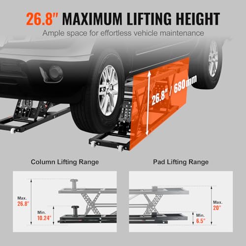 VEVOR Portable Car Lift, 7,000 LBS Capacity, 26.8" Max. Height, Heavy-Duty Carbon Steel Truck Lift with 120V Power Unit