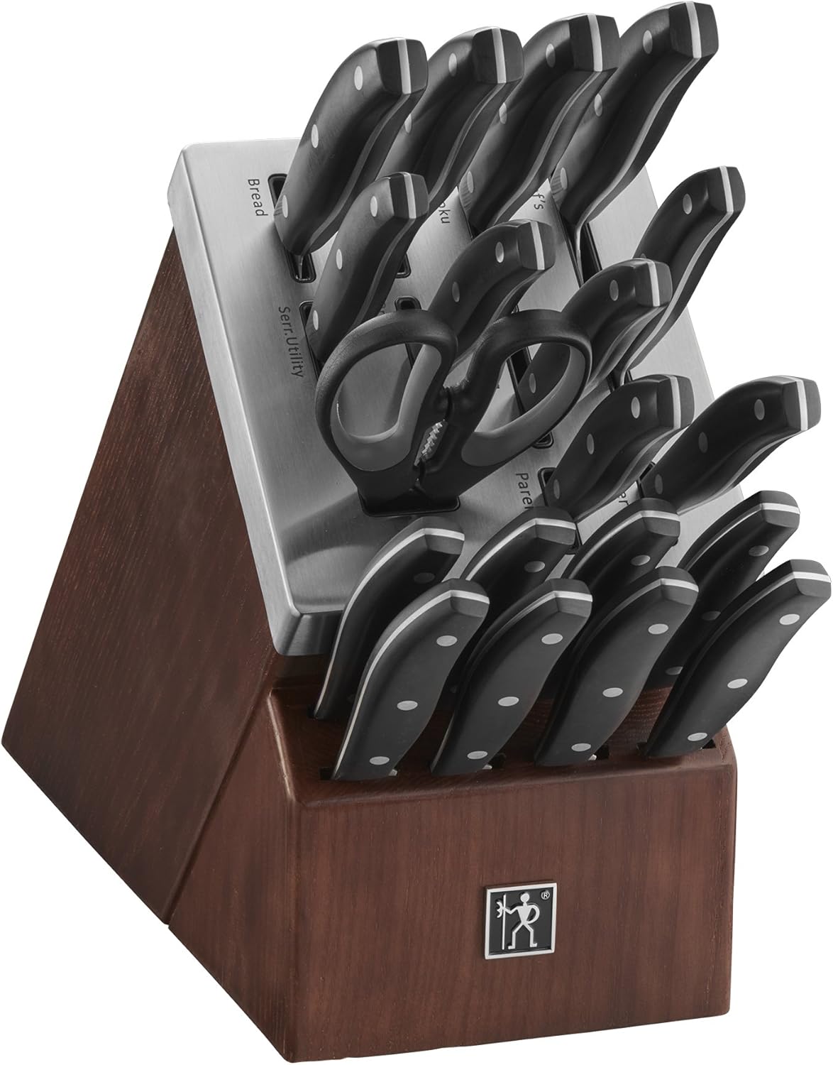 HENCKELS Definition 20-Piece Self-Sharpening Knife Block Set for Paring, Boning, Santoku, Chefs, Carving, Kitchen Shears, German Engineered Informed by 100+ Years of Mastery, Brown, Black, Silver