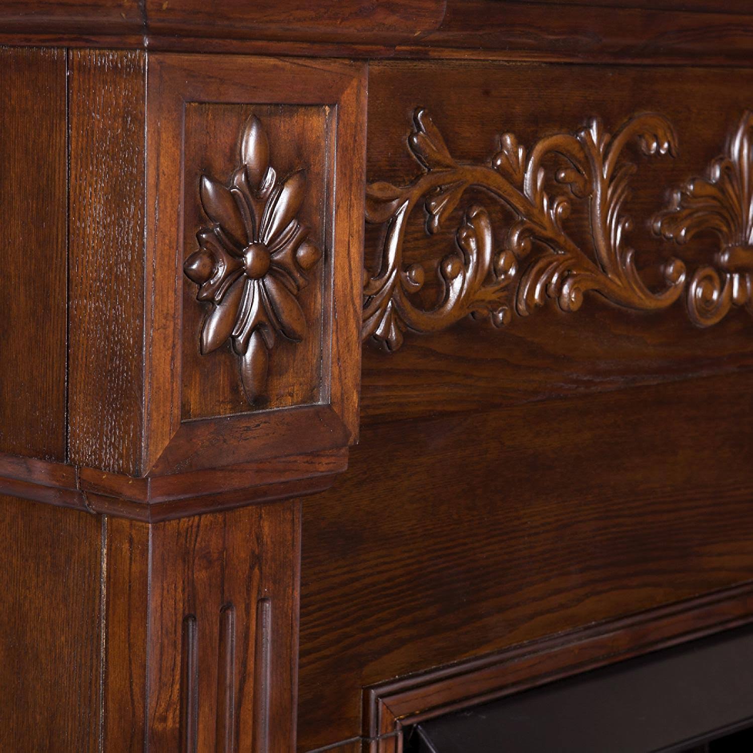 Southern Enterprises Calvert Carved Electric Fireplace, Espresso