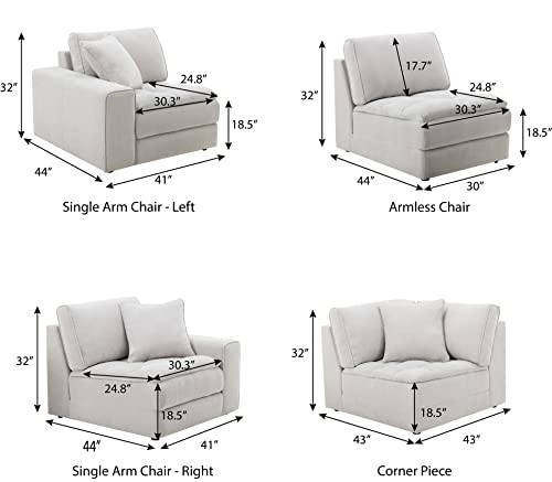 Roundhill Furniture Breton Modular Sectional Sofa Couch for Living Room, L Shape+Ottoman, 7-Piece, Oyster Grey