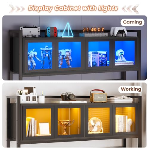 SEDETA L Shaped Gaming Desk with Drawers, L Shaped Computer Desk with Hutch and Storage Shelves, Gaming Desk with Pegboard, Led Lights, and Power Outlet, Home Office Desk, Corner Desk, Rustic Brown