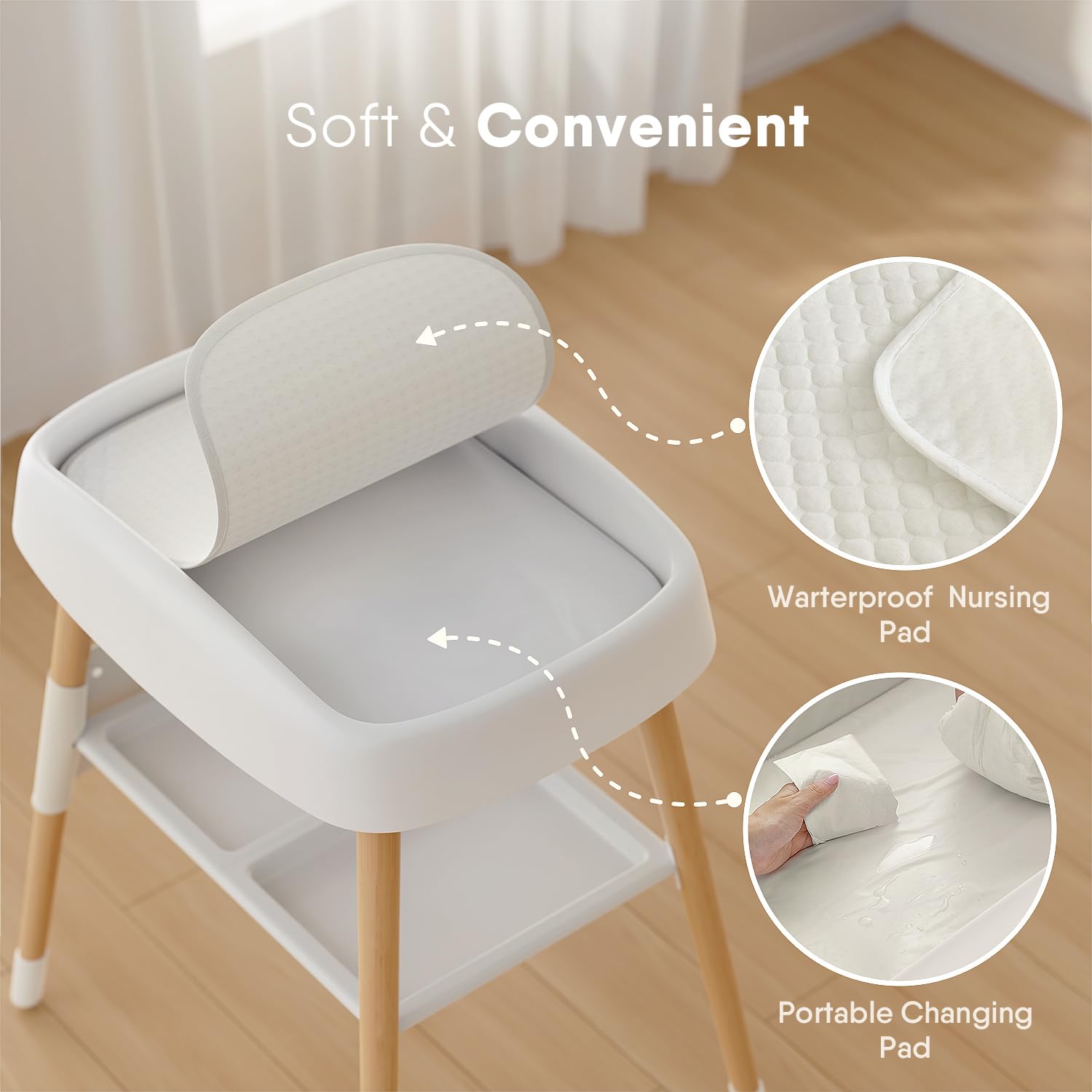 Portable Baby Changing Table Dresser Waterproof Diaper Changing Table Pads Height Adjustable Baby Changing Station for Infant and Newborn(White)