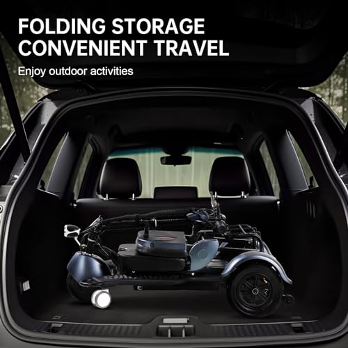Powered Mobility Scooters Folding Blue 3-Wheel Mobility Scooter, 20 Miles Range, 11.5 Mph, 300W Electric for Adults & Elderly, with LED Headlights, Detachable Cooler Box, Charger Included