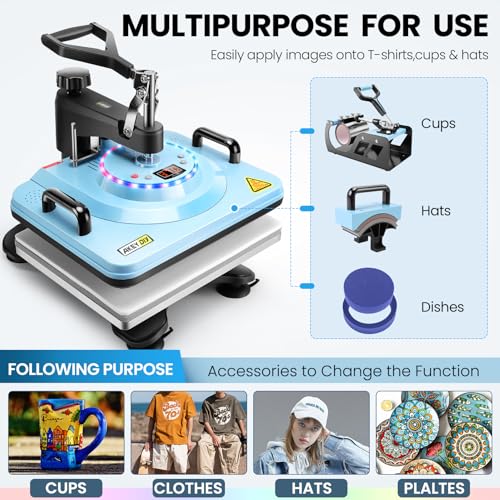 AKEYDIY Heat Press,15"x12" 8 in 1 Industrial Tshirt Press Machine,Swing Away Heat Press Machine for T Shirts Digital Precise LCD Control Heat Transfer Sublimation Machine for Shirts/Mug/Cap/Plate/DIY