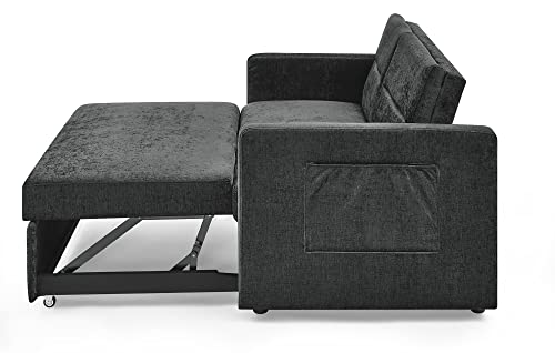 Couch with Adjustable Back and Two Arm Pocket Chenille Fabric Convertible Sofa, Sleeper Bed for Living Room Apartment Lounge, Grey