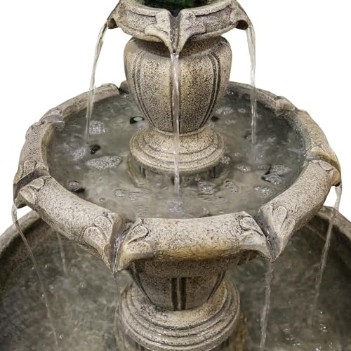 48” H Outdoor Floor Water Fountain, 3-Tiers Concrete Water Fountain with Submersible Electric Pump - Garden Cascading Waterfall for Yard Patio Lawn Home Decor